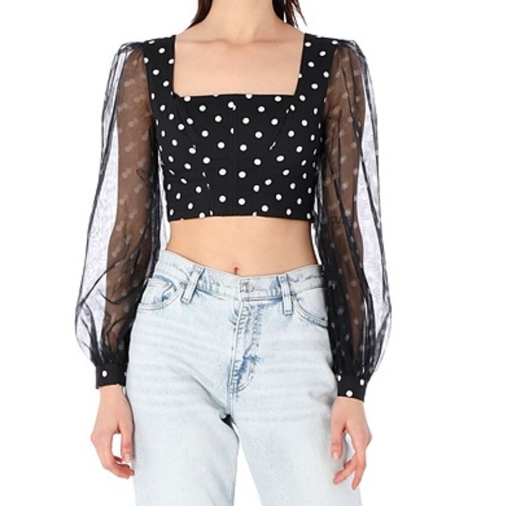 Black white Staud puff organza long sleeve bustier crop top NWT size 2